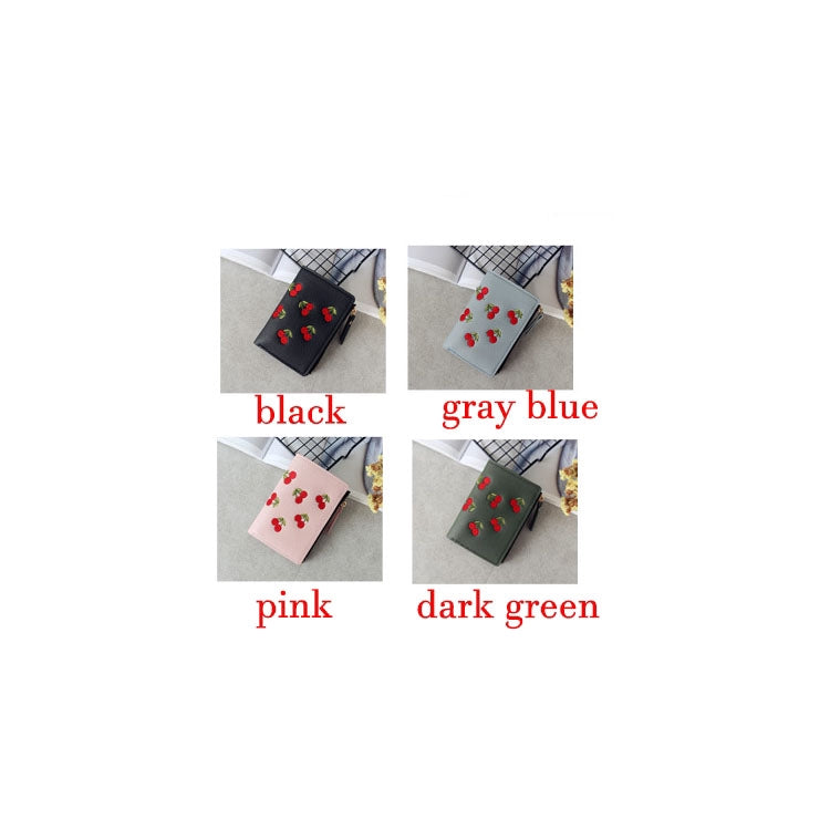 IELGY vertical cherry embroidery short ladies small wallet