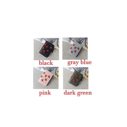 IELGY vertical cherry embroidery short ladies small wallet