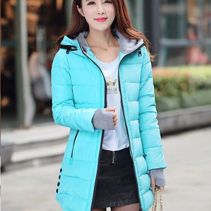 IELGY Slim mid-length warm padded jacket with hooded padded jacket