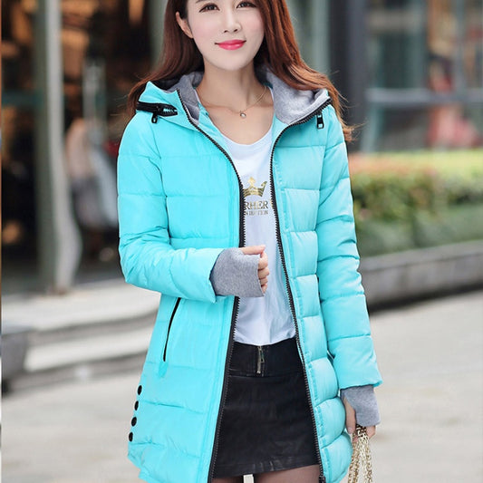 IELGY Slim mid-length warm padded jacket with hooded padded jacket