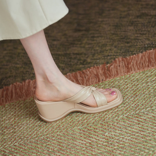 IELGY with skirt and slope heel slippers for women's outer wear fashion platform