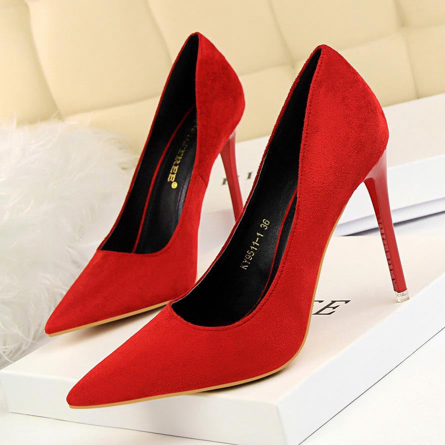IELGY Simple women's shoes with stiletto heels and pointed suede sexy nightclub shoes