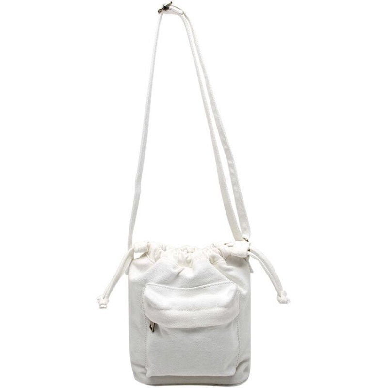 IELGY Korean version Women's bag multi-color optional large capacity canvas drawstring zipper crossbody bucket bag shoulder bag small cloth bag