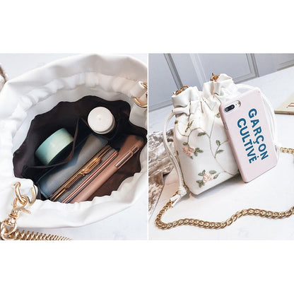 Bucket Bag Chain Lace Embroidery Shoulder Messenger Bag