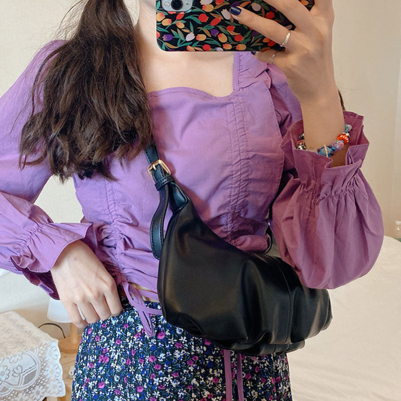 IELGY Underarms All-match PU Diagonal Clouds Tide Fashion Black Korean version Women's bag