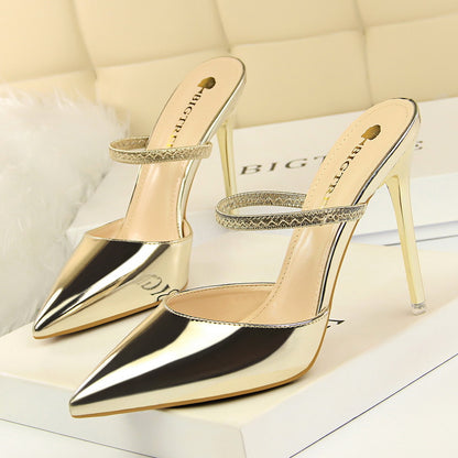 IELGY Pointed toe high-heeled slippers 10.5cm stiletto shallow mouth fashion hollow women's shoes