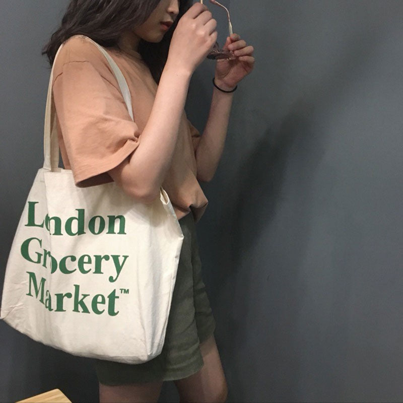 IELGY Letter printing canvas bag shoulder bag hand bag bag