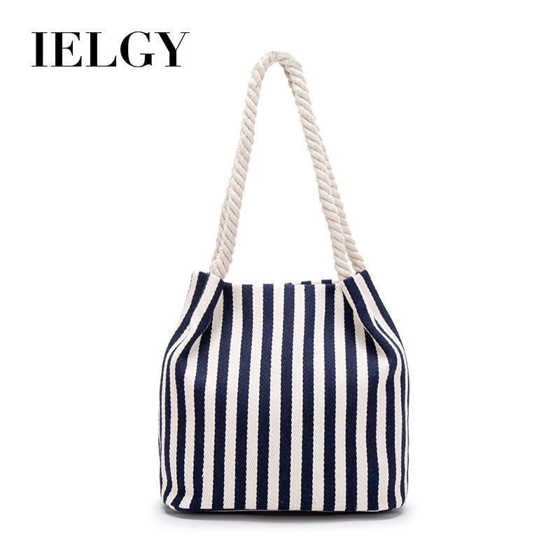 IELGY summer creative print striped one-shoulder cotton bag storage bag European and American fashion female bag