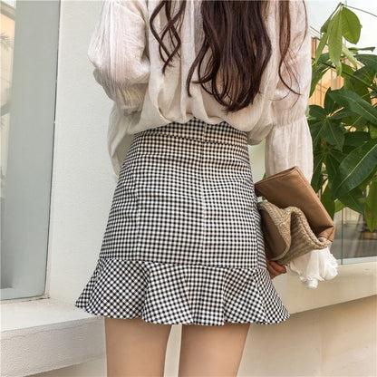 IELGY Women's fresh plaid bag hip A short skirt