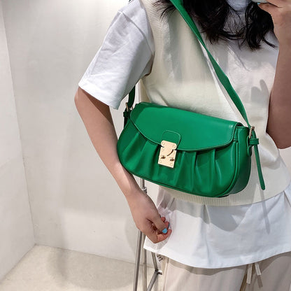 IELGY one shoulder handbag underarm bag green European and American retro Fashion lock buckle large capacity metal decoration adjustable shoulder strap