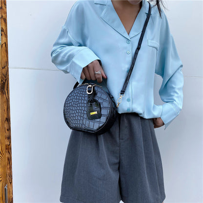 IELGY Women's Crocodile Pattern Round Ocean Tote Bag Mini All-match One Shoulder Messenger