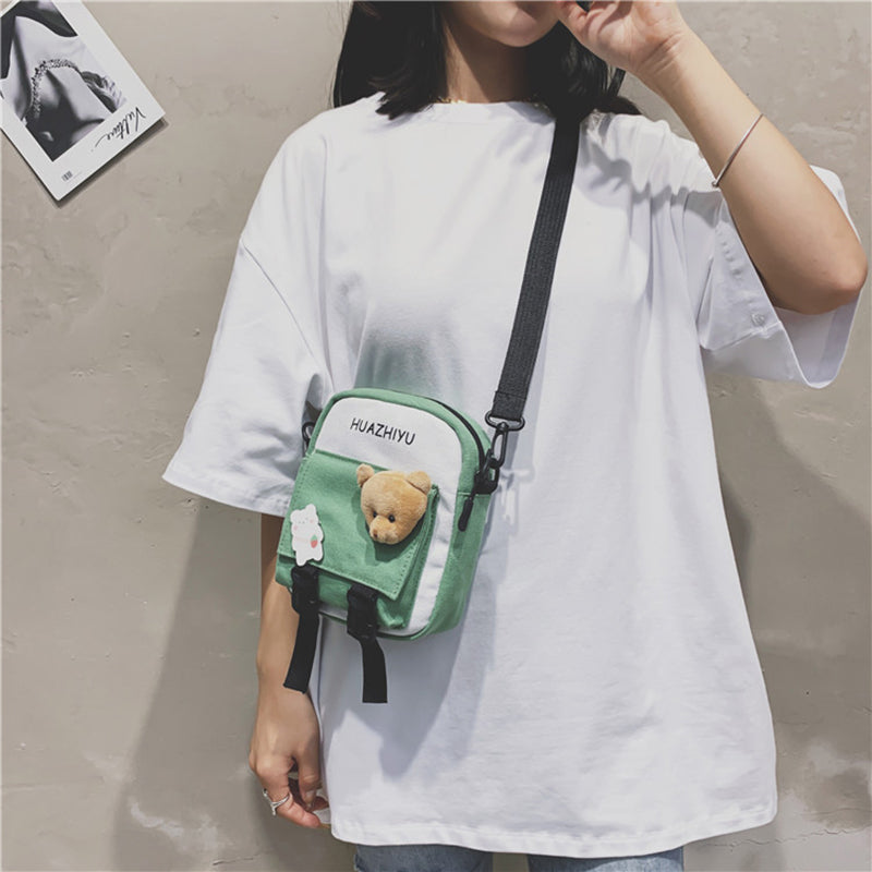IELGY tide Korean version black mobile phone bag crossbody letters tooling style canvas Summer all-match