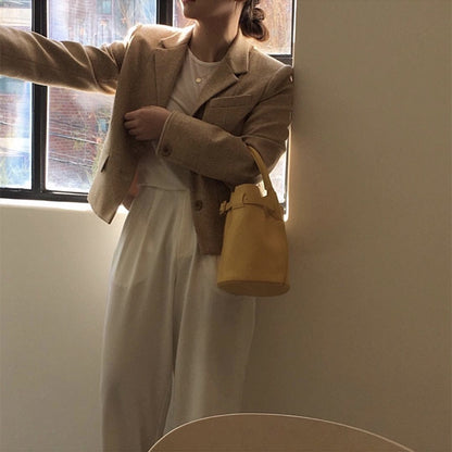 IELGY New Korean Candy Color Handmade Bucket Bag Shoulder Diagonal Tote Bag