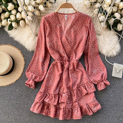 IELGY Irregular Vacation Slim Short Woman's dress Ruffle Casual Fashion Sweet Polka dot