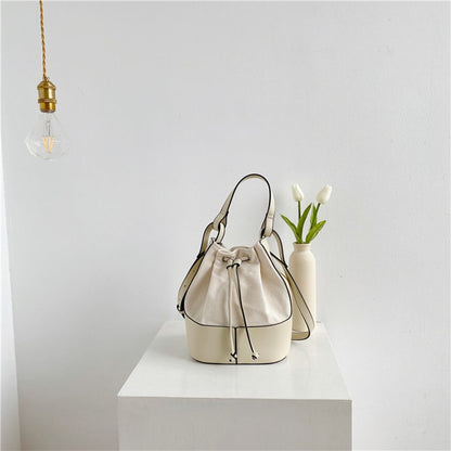 IELGY Korean version Diagonal Portable Fashion Bucket Canvas Women's bag One-shoulder All-match Stitching