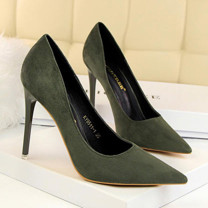 IELGY Simple women's shoes with stiletto heels and pointed suede sexy nightclub shoes