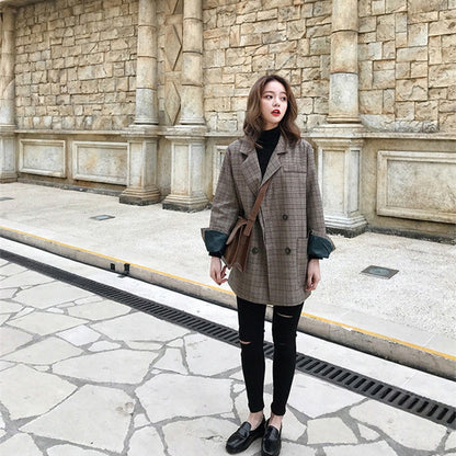 IELGY fashion small suit jacket women loose Korean retro plaid