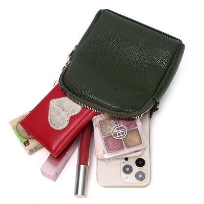 IELGY New contrast color small round bag lychee pattern one-shoulder messenger mobile phone bag for women