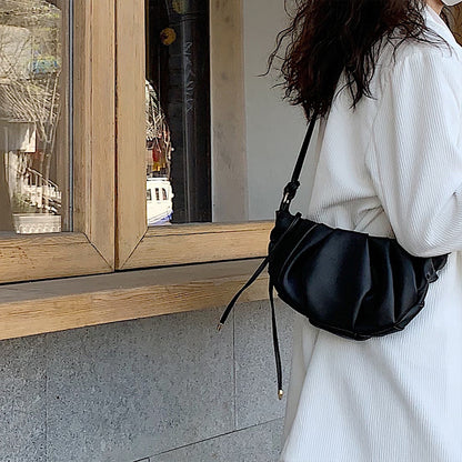 IELGY ALL-match Soft surface PU Shoulder Plain Portable Women's Bag Casual Fold