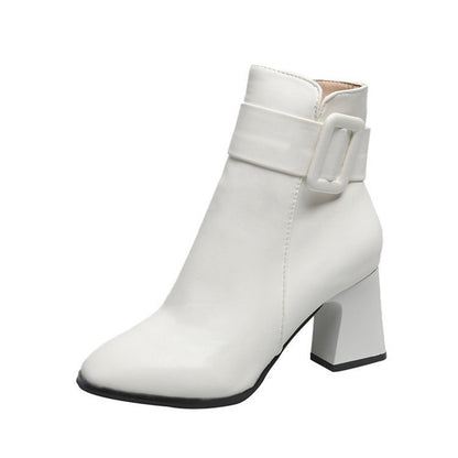 IELGY Fashion Women's Leather Boots PU Square Heel Round Toe Side Zipper Artificial Short Plush Short Tube