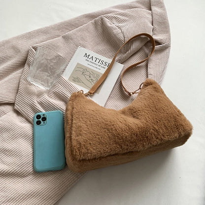 IELGY light and smooth zipper ladies plush solid color shoulder bag