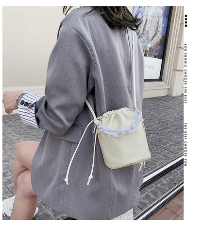 IELGY Women's bag popular solid color simple bucket bag all-match one shoulder Crossbody Western style casual