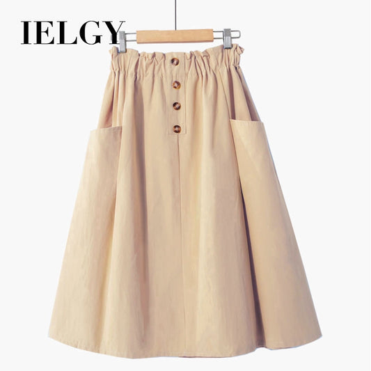 IELGY Solid color high waist literary style A-line skirt