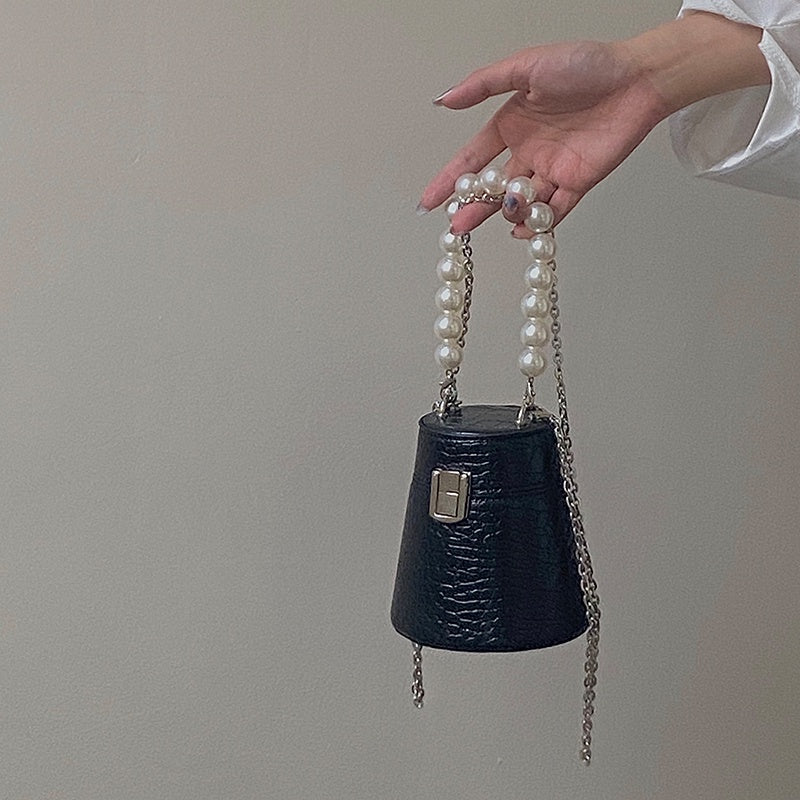 IELGY niche cylinder pearl chain elegant crossbody mini bag