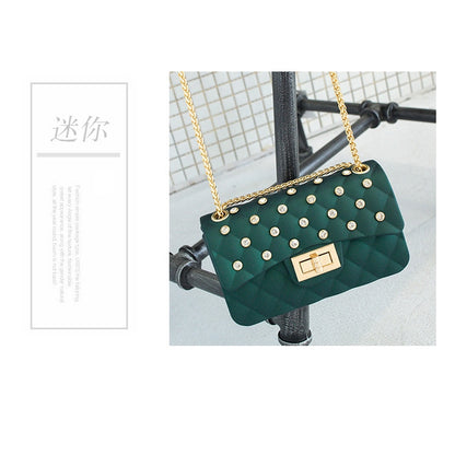 Matte matte jelly bag with drill chain shoulder bag crossbody bag