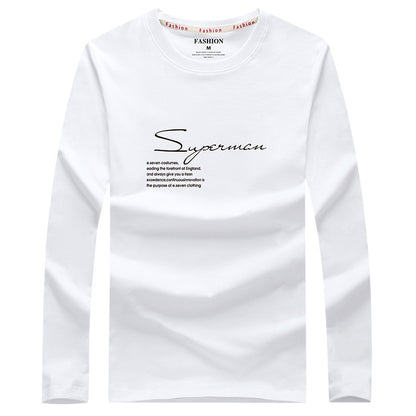 IELGY Men's clothes large size fashion casual Korean version t-shirt black long sleeve all-match round neck