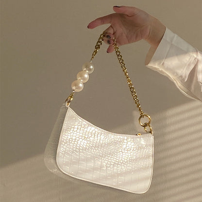 IELGY French retro crocodile-print pearl chain under the armpit bag female texture hundred with a one-shoulder sloping bag