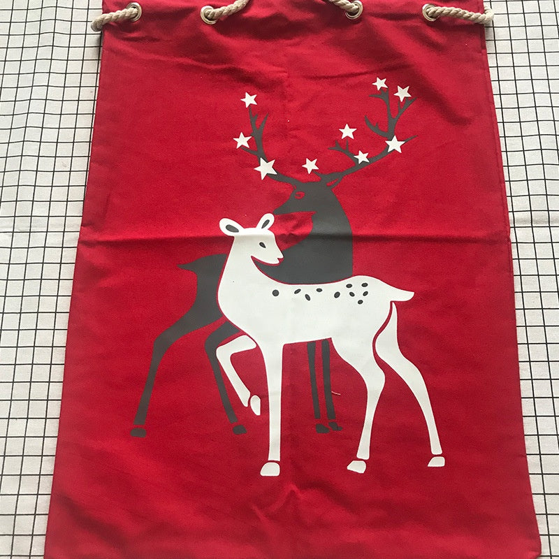 IELGY Red Christmas Bag Elk Canvas Drawstring Drawstring