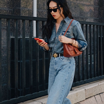 IELGY Retro hand-held shoulder bag French style middle age intellectual crocodile pattern underarm bag