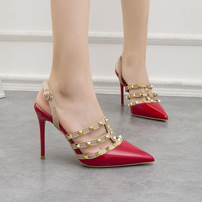 IELGY Pointed-toe high heel women fashion sexy 10cm thin with thin rivets women's Roman sandals