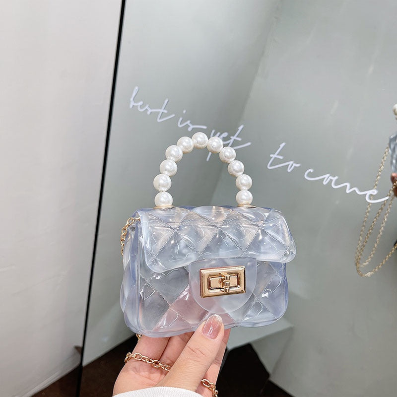 IELGY New jelly chain pearl handbag rhombus women's bag