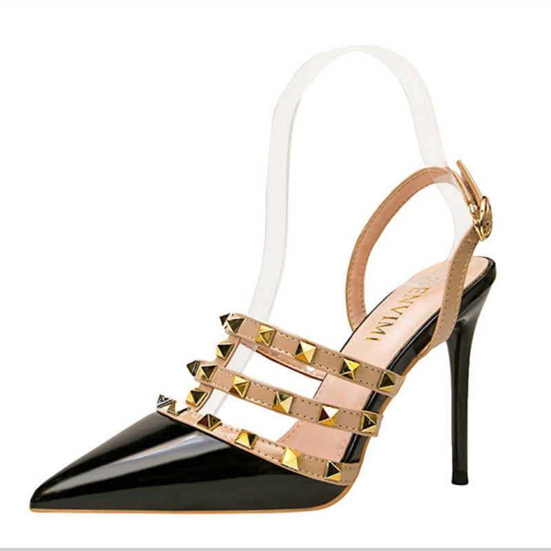 IELGY Pointed-toe high heel women fashion sexy 10cm thin with thin rivets women's Roman sandals