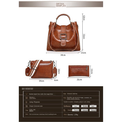 IELGY Oil wax leather female and female bag new three-piece Korean diagonal shoulder bag