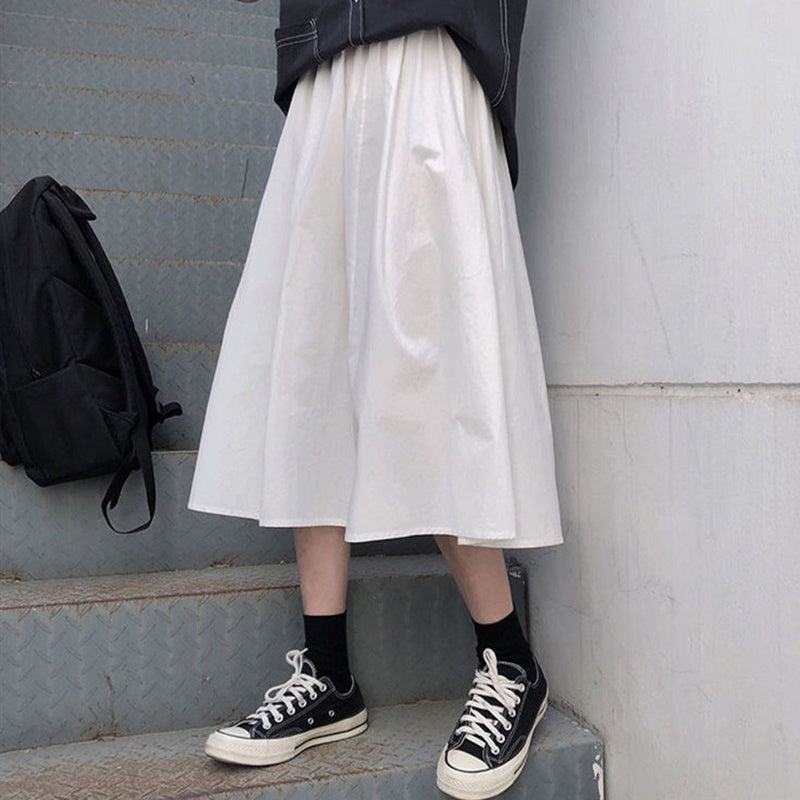 IELGY solid color loose skirt Korean style high waist A-line
