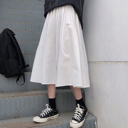 IELGY solid color loose skirt Korean style high waist A-line