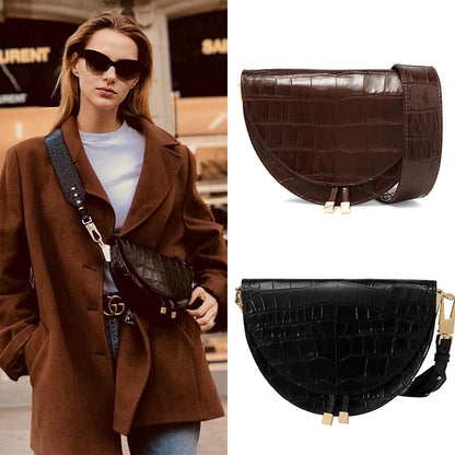 IELGY Korean crocodile pattern wide shoulder strap Messenger bag semicircle