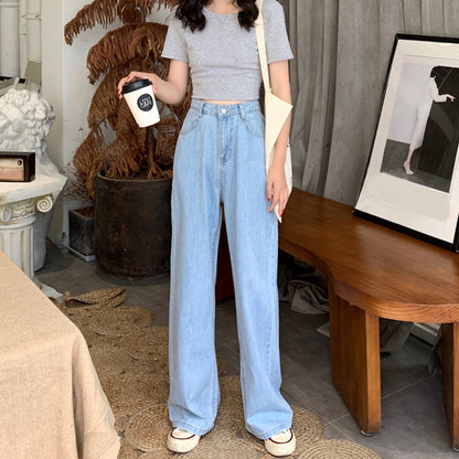 IELGY High-waisted jeans women summer thin and thin wide-leg pants