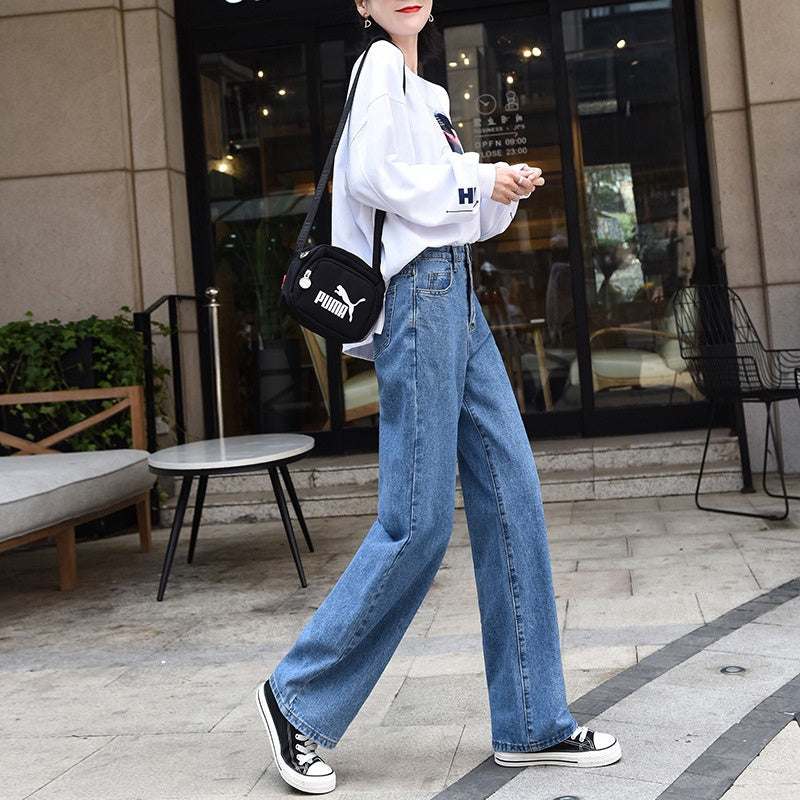 IELGY High waist draped wide leg pants jeans women loose loose thin straight