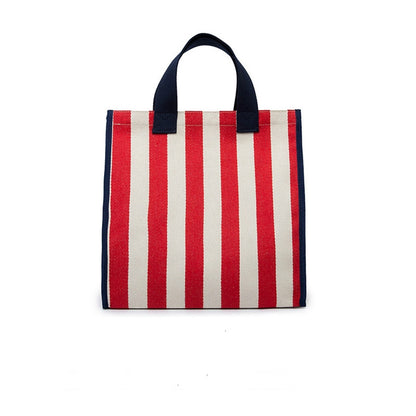 IELGY Large-capacity striped shopping bag canvas Korean mobile handbag