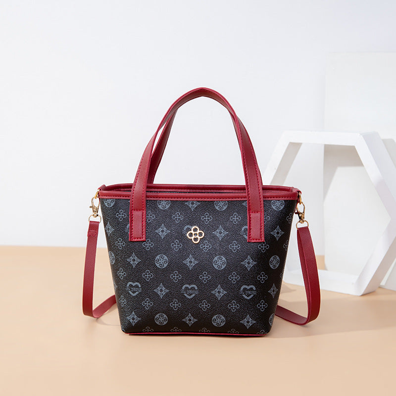 IELGY handbags bucket bags flowers diagonal bags simple and classic shoulder bags soft leather ladies mobile phone bags printed Retro