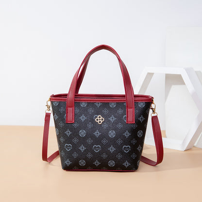 IELGY handbags bucket bags flowers diagonal bags simple and classic shoulder bags soft leather ladies mobile phone bags printed Retro