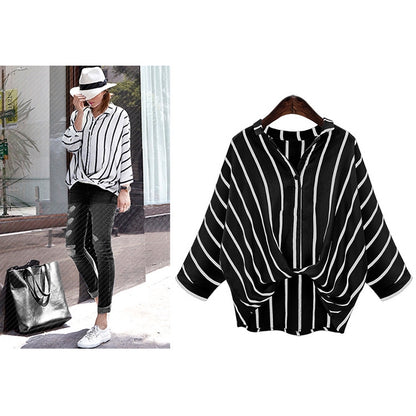 IELGY Plus Size Loose Striped Shirt Top