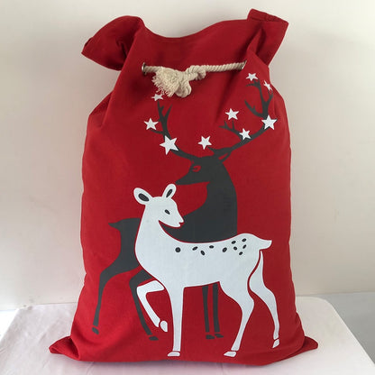 IELGY Red Christmas Bag Elk Canvas Drawstring Drawstring
