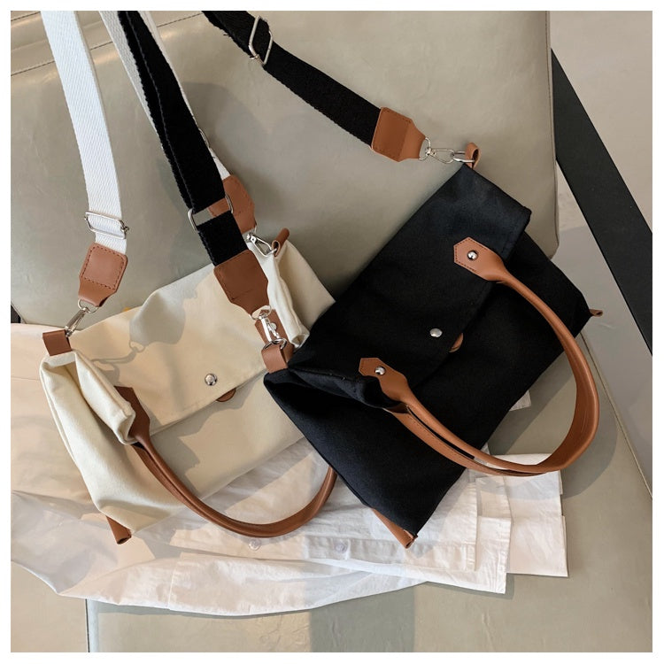 IELGY Woman's bag Casual Large capacity Official document Crossbody One shoulder Black Canvas White Large