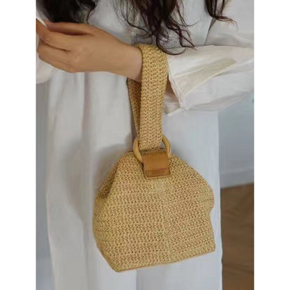 IELGY Ring buckle cute woven basket hand bag small square straw bag
