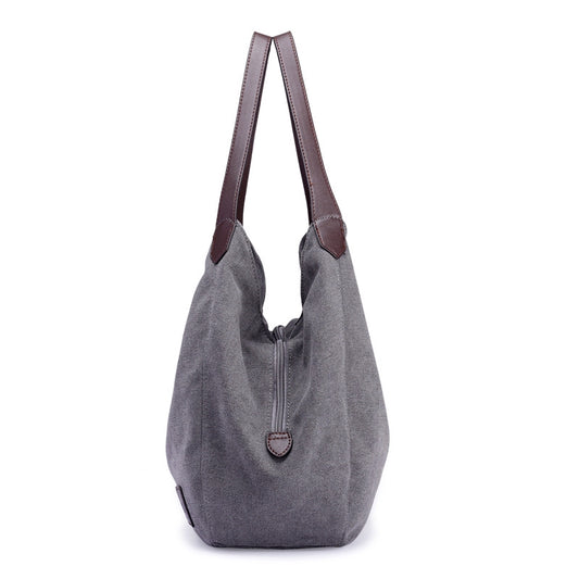New canvas bag female bag fashion wild art simple shoulder bag multi-compartment leisure big bag